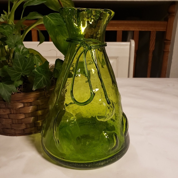 Vintage green blown bubble glass vase - Picture 1 of 6